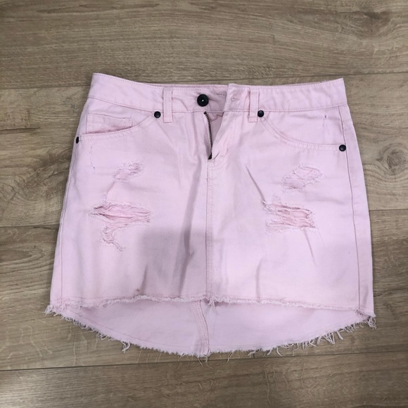 pastel pink denim skirt